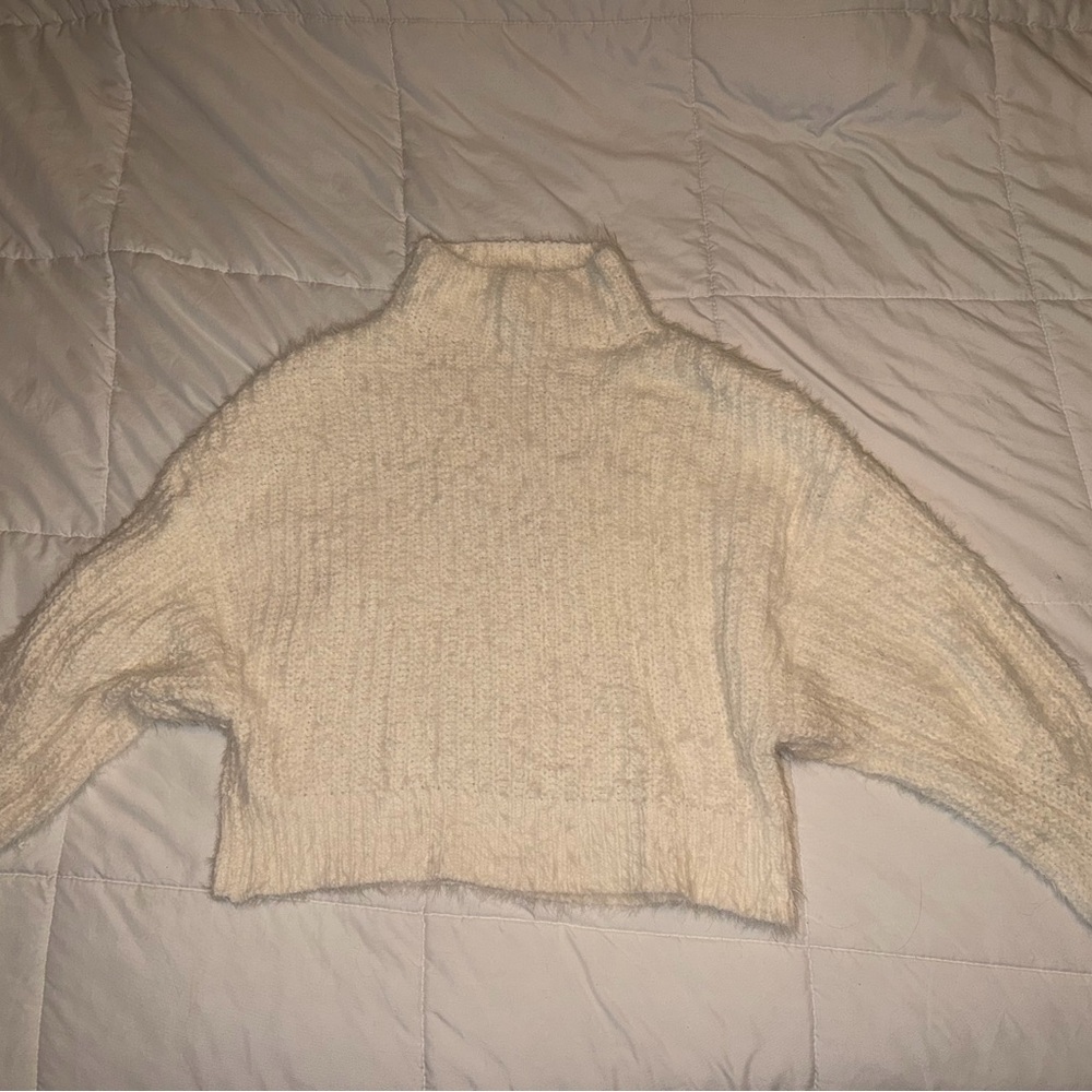 Express Soft Cream Cropped Turtleneck Sweater